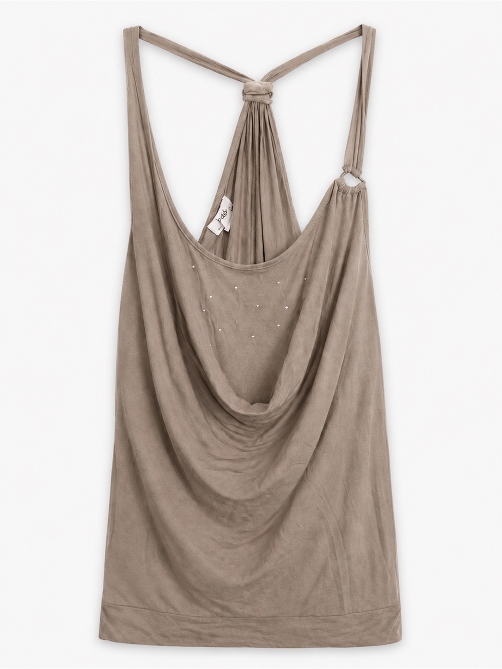 Sexy Draped Knit Top with Rhinestones – Size L – Beige – Viscose – Made in Europ - Picture 2 of 9